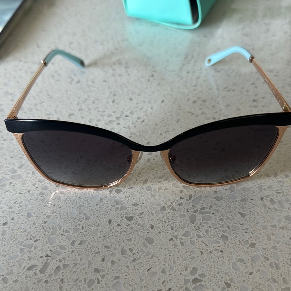 Tiffany & Co Black and Gold Sunglasses with Clubmaster Frame